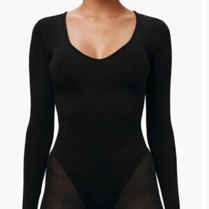 Naked Wardrobe Sculpt V‑Neck Long Sleeve Bodysuit Black XL NWT Double‑Lined